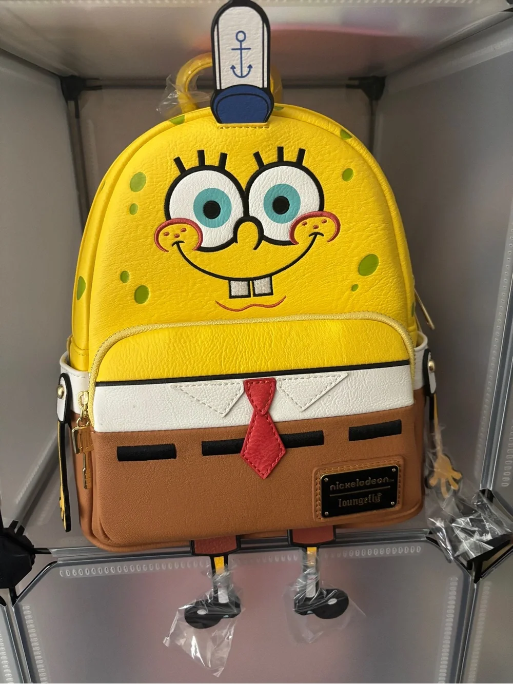Loungefly SpongeBob Yellow Brown White Backpack with Red Tie